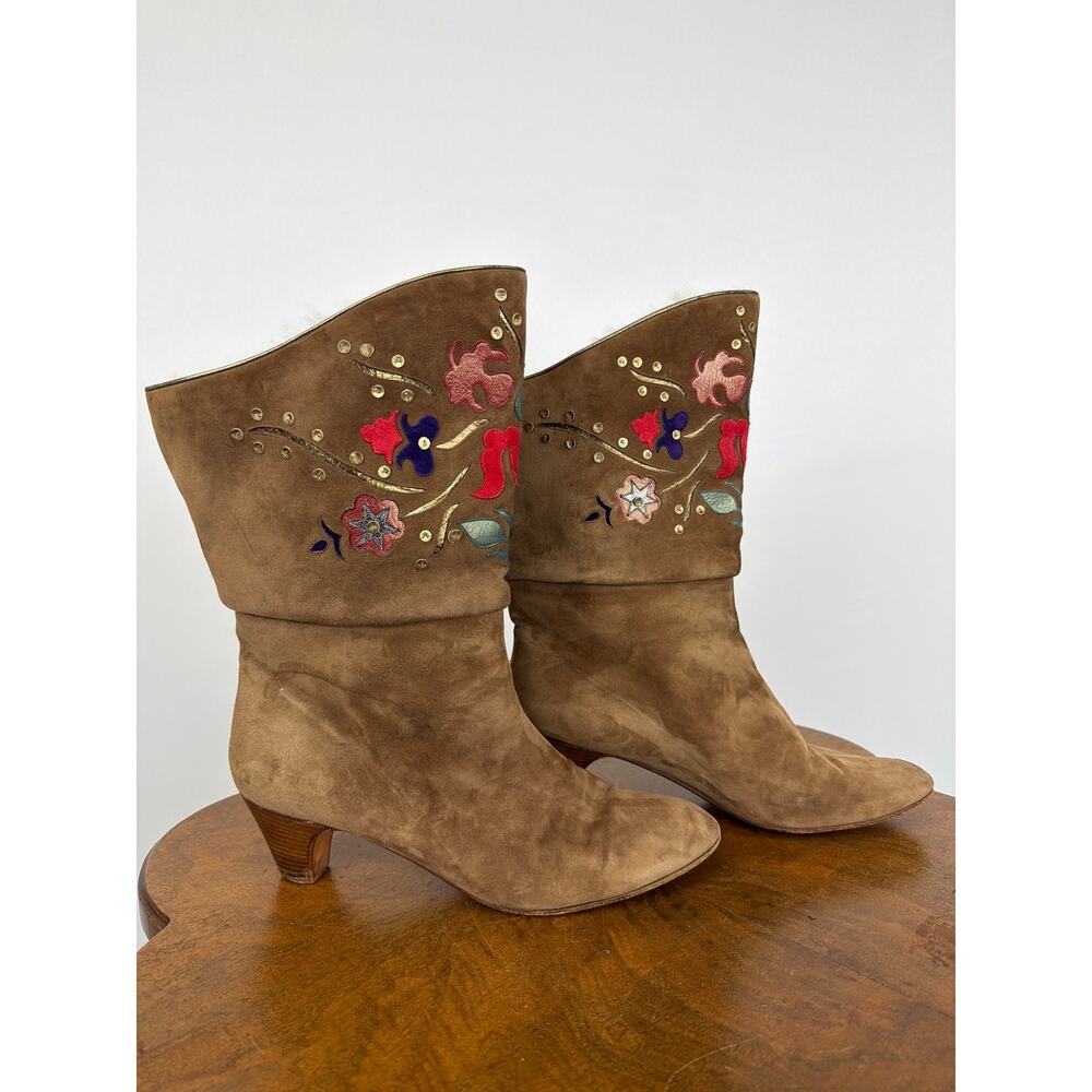 Andrea Pfister Made in Italy Brown Suede Short Boots Faux Fur Lining Women's 9 - Picture 3 of 13